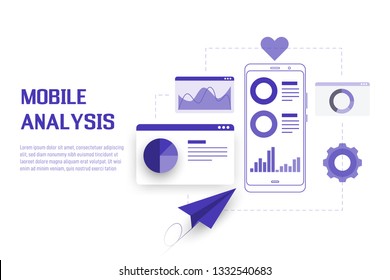 Mobile Data Analysis, Research, Planning, Statistics, Financial, Infographic, Management Vector Concept. Vector