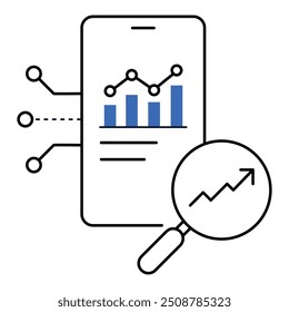 Mobile Data Analytics API Icon Design. Represents Efficiency, Data Management, Security, Modern Interface. Vector icon with editable Stroke.