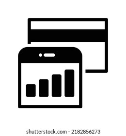 Icono de pago de crédito de datos móviles con tarjeta de crédito o débito de estilo sólido negro