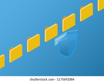Mobile data protection with folder a cloud representation hologram concept Data center cloud. isometric flat design. Vector illustration.