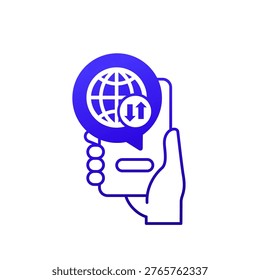 mobile data roaming icon with phone in hand