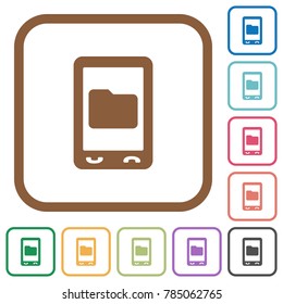 Mobile data storage simple icons in color rounded square frames on white background