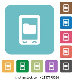 Mobile data storage white flat icons on color rounded square backgrounds