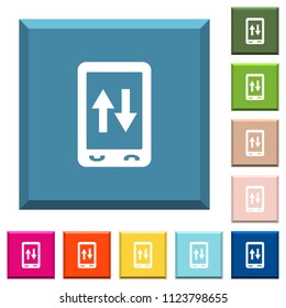 Mobile data traffic white icons on edged square buttons in various trendy colors