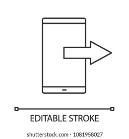 Mobile data transfer linear icon. Thin line illustration. Outgoing call or message. Smartphone. Contour symbol. Vector isolated outline drawing. Editable stroke