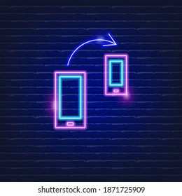 Mobile data transmission neon sign. Vector illustration for web design. Concept Data transmission.