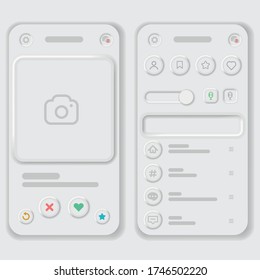 Mobile Dating App Mockup in Neumorphism Theme. UI and UX Alternative Trendy Concept Vector. Social Network Design Template. 
