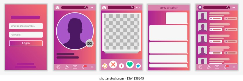 Mobile Dating App UI and UX Alternative Trendy Concept Vector Mockup in Light Color Theme on Frameless Smart Phone Screen Isolated on White Background. Social Network Design Template