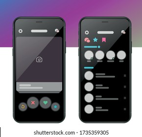 Mobile Dating App UI and UX Alternative Trendy Concept Vector Mockup in Black Color Theme on Frameless Smart Phone Screen Isolated on White Background.