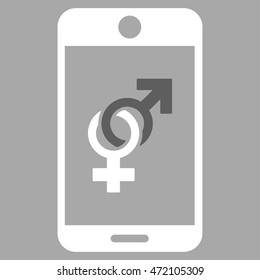 Mobile Dating vector icon. Style is bicolor flat symbol, dark gray and white colors, rounded angles, silver background.