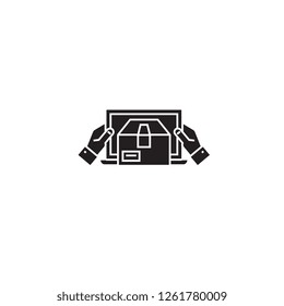 Mobile delivery black vector concept icon. Mobile delivery flat illustration, sign
