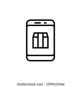 Mobile delivery box line icon in outline style on white background, Smartphone with post box outline vector icon, Symbol, logo illustration, Vector graphics