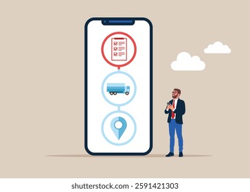 Mobile delivery concept. Ready for mailing. Flat vector illustration 