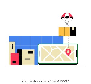Mobile Delivery Tracking System In Flat Vector Illustration Symbolizing Logistics, Shipping Services, And Real-Time Parcel Tracking, Isolated On White Background