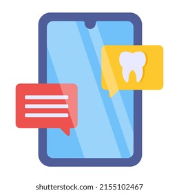 Mobile dental chat icon, editable vector