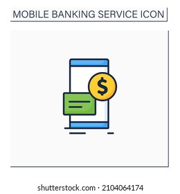 Mobile Deposit Color Icon. Way To Borrow Money Using Phone. Carrying Out Financial Transactions Through Internet On Phone. Mobile Banking Service Concept. Isolated Vector Illustration