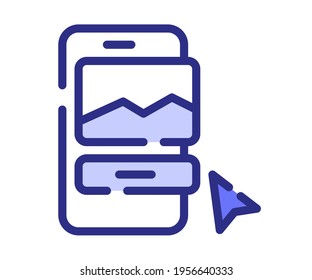 mobile design app single isolated icon with dash or dashed purple line style