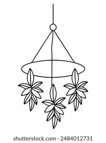 Mobile Design with Hanging Botanical Elements in Line Art
