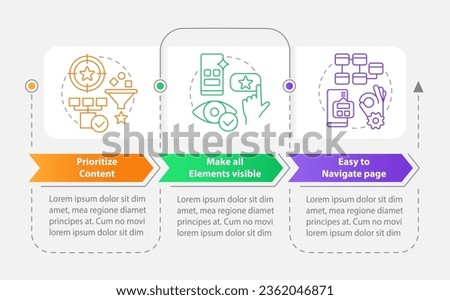 Mobile design recommendations rectangle infographic template. Data visualization with 3 steps. Editable timeline info chart. Workflow layout with line icons. Myriad Pro-Bold, Regular fonts used