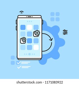 Mobile design, UX, UI and app development. Outline style concept, web banner.