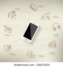 Mobile design,info graphic on old paper background,clean vector