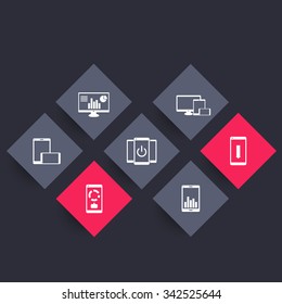 mobile, desktop business app, tablet, smartphone, icons, vector illustration