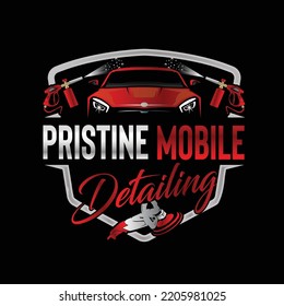 Mobile detailing logo with two buffers premium vector