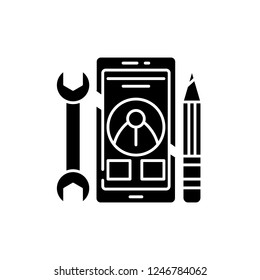 Mobile development black icon, vector sign on isolated background. Mobile development concept symbol, illustration 