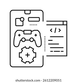 mobile development game line icon vector. mobile development game sign. isolated contour symbol black illustration