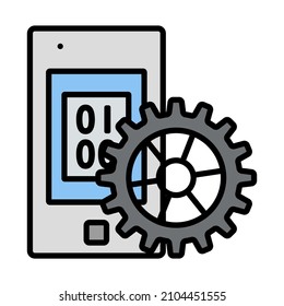 Symbol für mobile Entwicklung. Feines Rahmendesign mit bearbeitbarer Hubbreite. Vektorgrafik.
