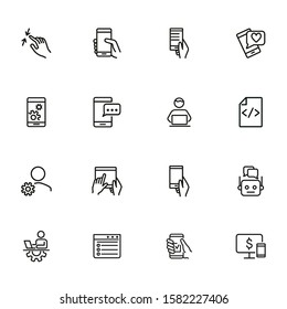 Mobile development line icon set. Phone, smartphone, gadget using. Business concept. Can be used for topics like information technology, software, app, coding