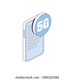 Mobile device, 5g. Vector 3d line isometric, color web icons, new flat style. Creative design idea for infographics.