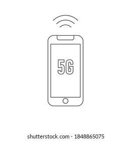 Mobile device with 5G wireless network. High speed of new generation internet technology. Cellphone icon.