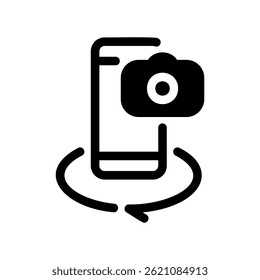 Mobile Device with Camera Symbol and Circular Arrow Indicating Spin