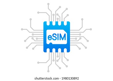 Mobilgerät mit einem Chip eSIM. Eingebettetes SIM. Neues Konzept der Mobilkommunikationstechnologie.