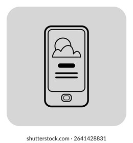 Mobile device with cloud icon and loading animation on its screen against simple and gray background. Cloud-based services concept