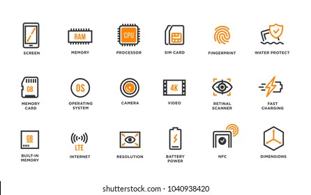 Mobile Device Components Vector Icon Set