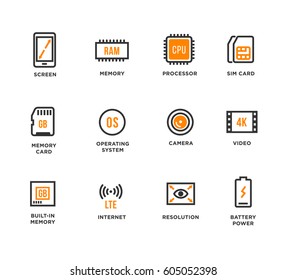 Mobile Device Components Vector Icon Set