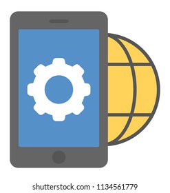 
Mobile device connected to internet, icon symbolising mobile network development 
