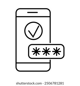 Mobile device displaying a password entry prompt with a confirmation checkmark