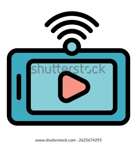 Mobile device displaying a play button, indicating video streaming over a wifi network