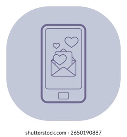 Dispositivo móvel com envelope cheio de símbolos cardíacos, simbolizando troca de mensagens afetuosas. Amor e comunicação na era digital conceito