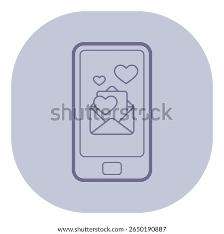 Mobile device with envelope filled with heart symbols, symbolizing exchange of affectionate messages. Love and communication in the digital age concept