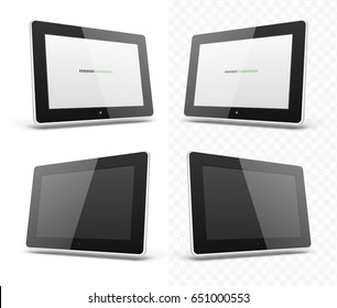 Mobile device hd tablet smartphones templates set with turned on and off displays. Realistic eps10 ipads vector illustration of modern technologies and devices.