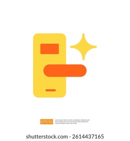 Mobile Device Icon with Sparkle Representing Clean and Disinfect Technology for Hygiene and Sanitary Solutions