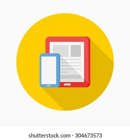 Mobile device icon - vector , eps10 (flat icon , long shadow)