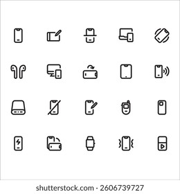Mobile Device Icons with line style, perfect for user interface projects