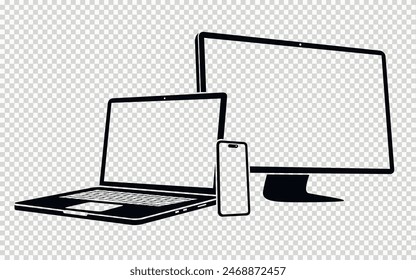 Mobile device icons. Smartphone, laptop, computer screen.