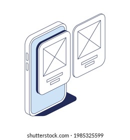 Mobile device interface design element. Vector 3d line isometric, color web icons, new flat style. Creative design idea for infographics.