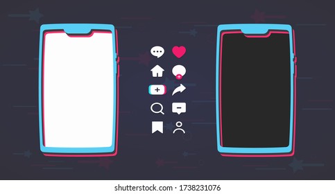 Mobile device interface with icons set isolated on dark background. User interface. Vector illustration